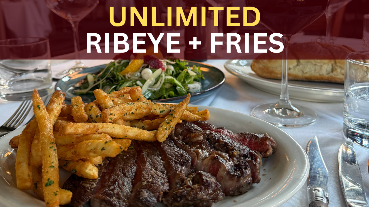 Juicy ribeye steaks sizzling on the grill – unlimited steak nights at L’Antoinette
